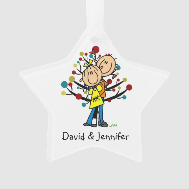Strichmännchen Couple in Liebe Weihnachtsfeier Ornament (Vorderseite)