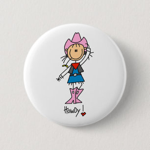 Strichmännchen-Cowgirl im rosa Hut/in den Stiefel Button