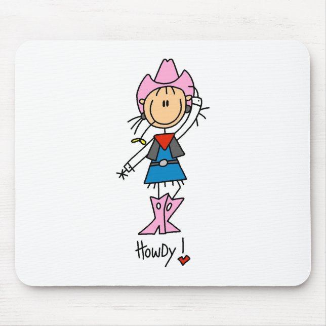 Strichmännchen-Cowgirl im rosa Hut/in den Stiefeln Mousepad (Vorne)