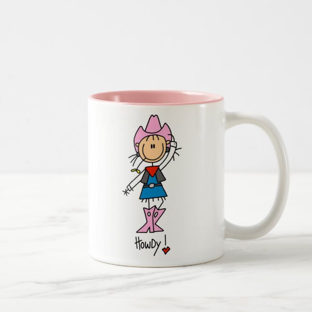 Strichmännchen-Cowgirl im rosa Hut/in der Zweifarbige Tasse (Rechts)