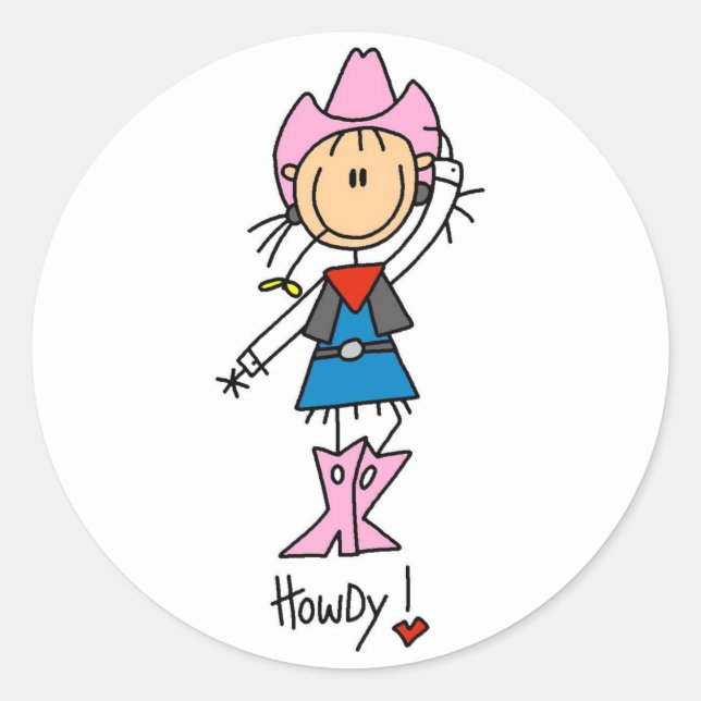 Strichmännchen Cowgirl in Pink Hat/Boots Sticker (Vorderseite)