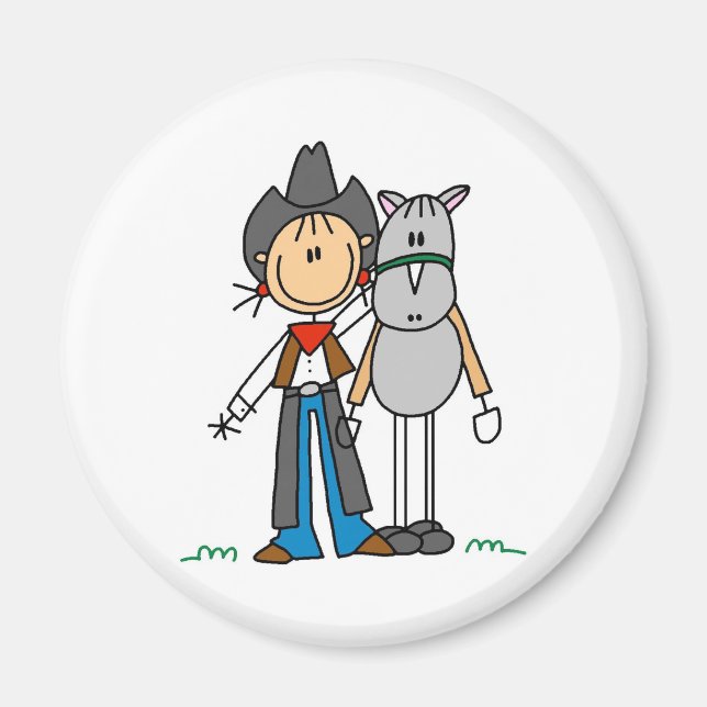 Strichmännchen Cowgirl mit Pferdemagnet Magnet (Vorne)