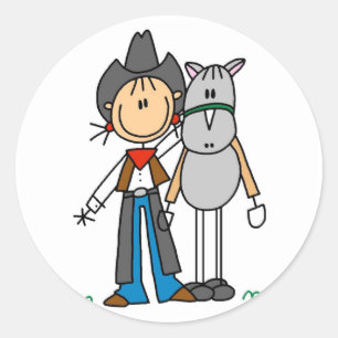 Strichmännchen-Cowgirl mit Pferdet-shirts Runder Aufkleber