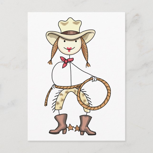 Strichmännchen Cowgirl Postkarte (Vorderseite)