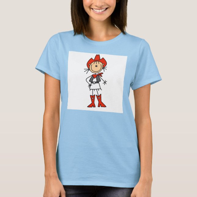 Strichmännchen Cowgirl Red Hat and Boots T - Shirt (Vorderseite)