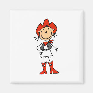 Strichmännchen-Cowgirl-roter Hut und Magnet