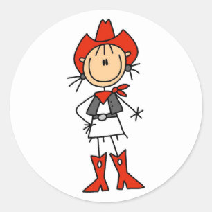 Strichmännchen-Cowgirl-roter Hut und Runder Aufkleber