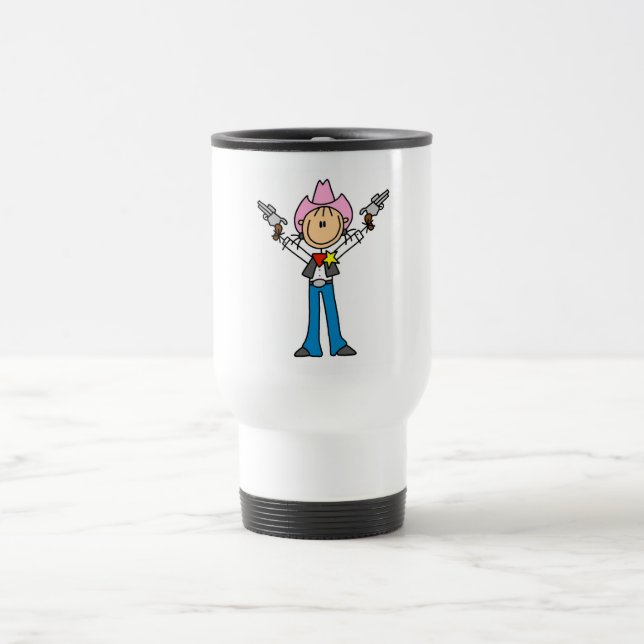 Strichmännchen-Cowgirl-Sheriff-T-Shirts Reisebecher (Mittel)