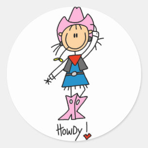 Strichmännchen-Cowgirl-T - Shirts und Geschenke Runder Aufkleber