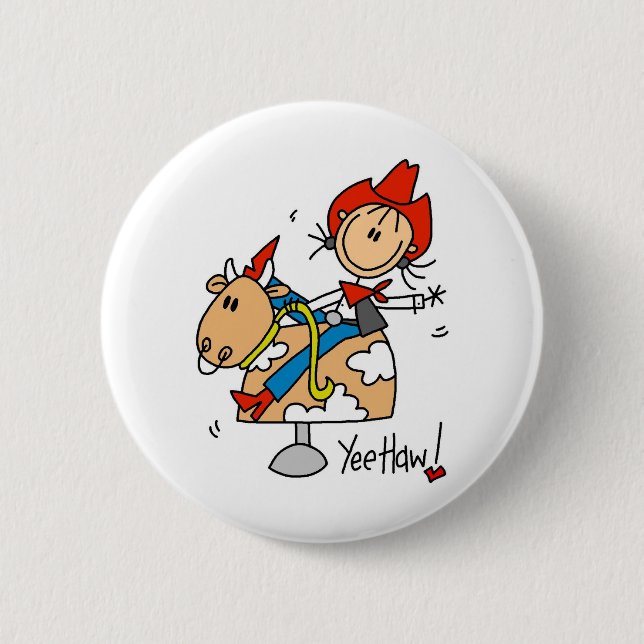 Strichmännchen-Cowgirl Yee Haw-Knopf Button (Vorderseite)