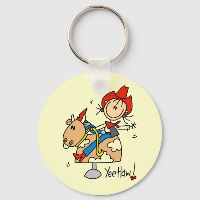 Strichmännchen Cowgirl Yee Haw Tshirts und Geschen Schlüsselanhänger (Vorderseite)