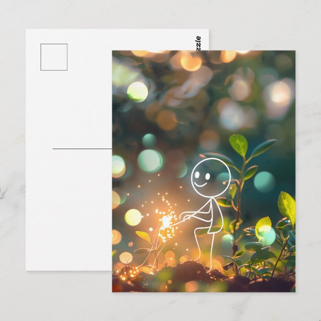 Strichmännchen der Weißen Linie, Postüberquerung Postkarte (Vorne/Hinten)