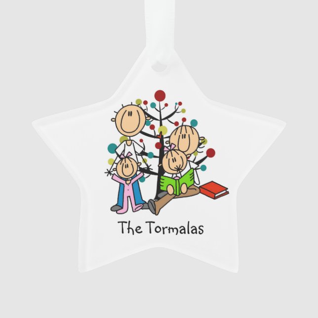 Strichmännchen Eltern, 2 Girls Holiday Ornament (Vorderseite)
