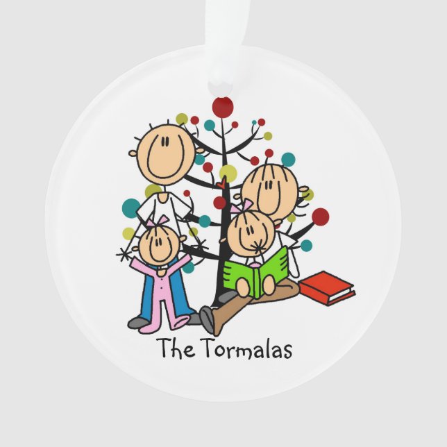 Strichmännchen Eltern, 2 Girls Holiday Ornament (Vorderseite)