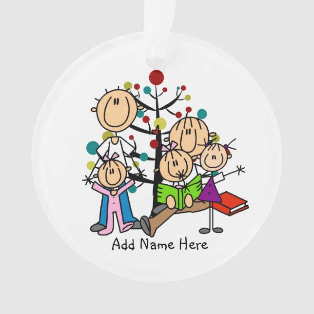 Strichmännchen-Eltern, 3 Mädchen Ornament (Vorderseite)
