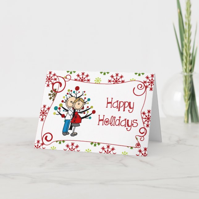 Strichmännchen-erwartungsvoller Feiertagskarte (Vorderseite)