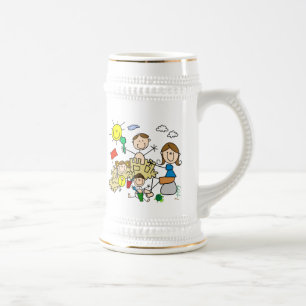 Strichmännchen-Familie Strandspaß Bierglas