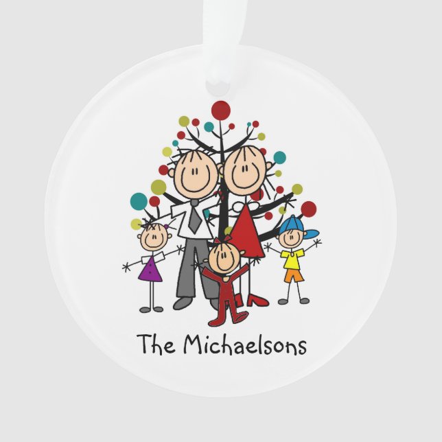 Strichmännchen-Familie von 5 Acrylschmuck Ornament (Vorderseite)