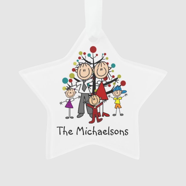 Strichmännchen-Familie von 5 Acrylschmuck Ornament (Vorderseite)
