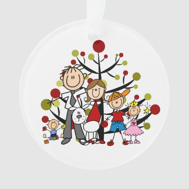 Strichmännchen-Familie von 5 mit Ornament (Vorderseite)