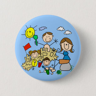 Strichmännchen-Familien-Strand-Spaß Button