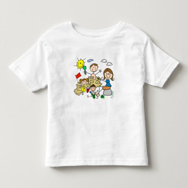 Strichmännchen-Familien-Strand-Spaß Kleinkind T-shirt (Vorderseite)