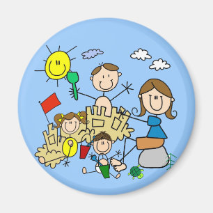 Strichmännchen-Familien-Strand-Spaß Magnet