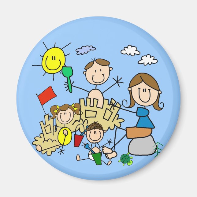 Strichmännchen-Familien-Strand-Spaß Magnet (Vorne)