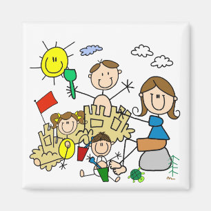 Strichmännchen-Familien-Strand-Spaß Magnet