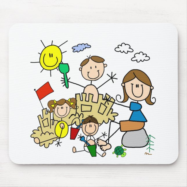 Strichmännchen-Familien-Strand-Spaß Mousepad (Vorne)