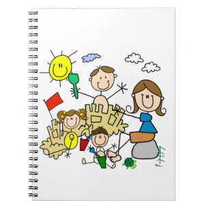 Strichmännchen-Familien-Strand-Spaß Notizblock