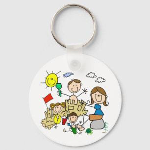 Strichmännchen-Familien-Strand-Spaß Schlüsselanhänger