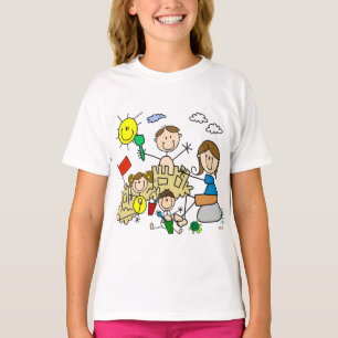 Strichmännchen-Familien-Strand-Spaß T-Shirt