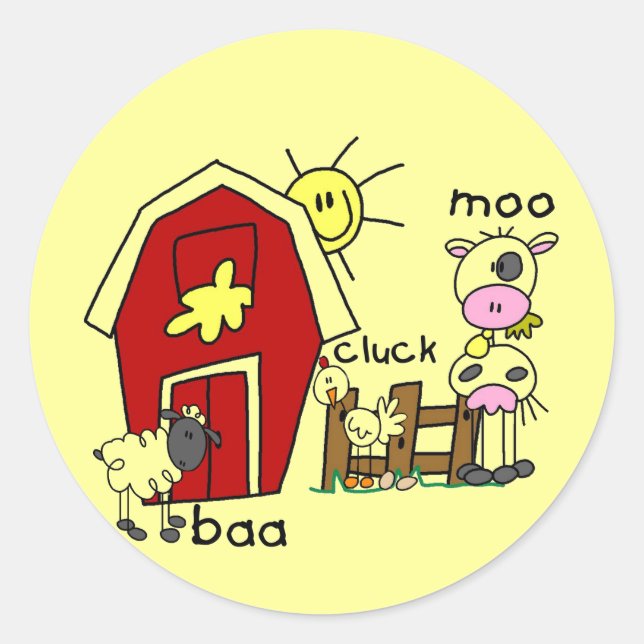 Strichmännchen Farm Animals Tshirts und Geschenke Runder Aufkleber (Vorderseite)