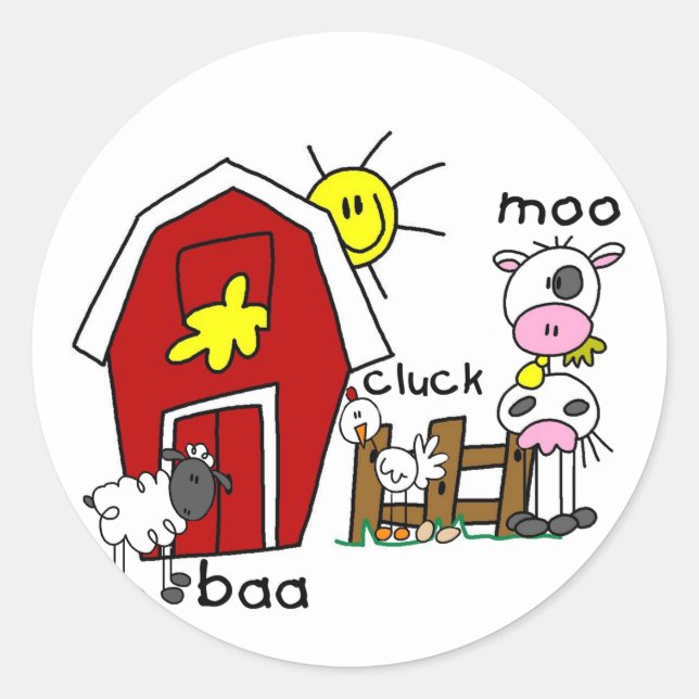Strichmännchen Farm Animals Tshirts und Geschenke Runder Aufkleber (Vorderseite)