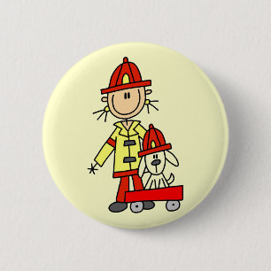 Strichmännchen-Feuerwehrmann mit Dalmatiner Button