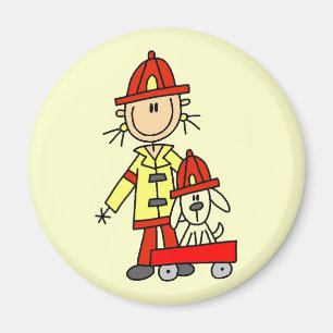 Strichmännchen-Feuerwehrmann mit Dalmatiner Magnet
