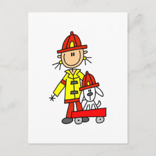 Strichmännchen-Feuerwehrmann mit Dalmatiner Postkarte