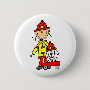Strichmännchen-Feuerwehrmann mit Dalmation Knopf Button