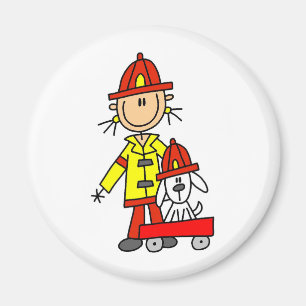 Strichmännchen-Feuerwehrmann mit Dalmation Magnet
