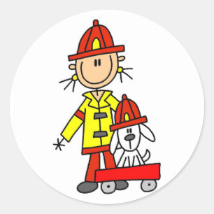 Strichmännchen-Feuerwehrmann mit Dalmation Runder Aufkleber
