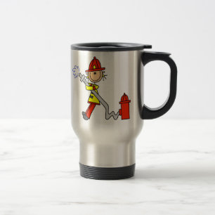Strichmännchen-Feuerwehrmann mit der Reisebecher