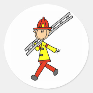 Strichmännchen-Feuerwehrmann mit Leiter-Aufkleber Runder Aufkleber