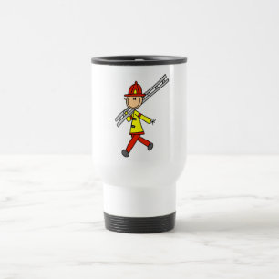 Strichmännchen-Feuerwehrmann mit Leiter Reisebecher
