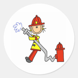 Strichmännchen-Feuerwehrmann mit Runder Aufkleber