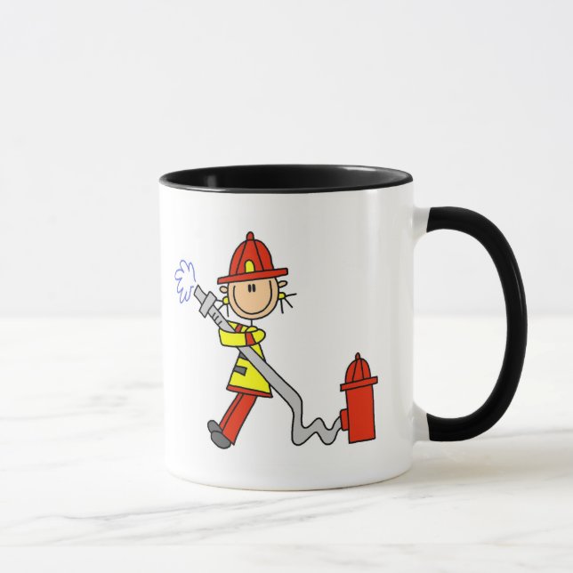 Strichmännchen-Feuerwehrmann mit Schlauch Tasse (Rechts)