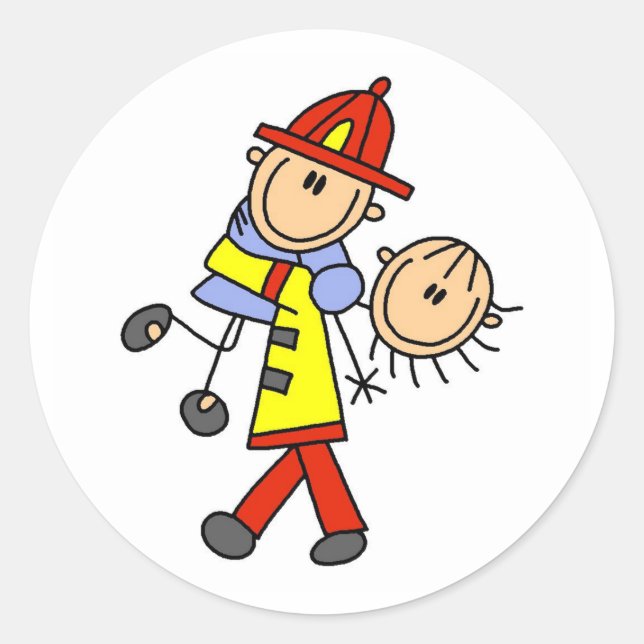 Strichmännchen Feuerwehrmann Rette Aufkleber für L (Vorderseite)
