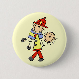 Strichmännchen-Feuerwehrmann rettet Leben Button