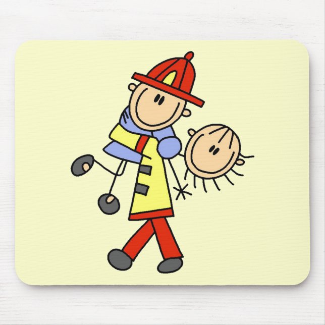 Strichmännchen-Feuerwehrmann rettet Leben Mousepad (Vorne)