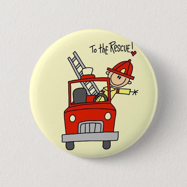 Strichmännchen-Feuerwehrmann zur Rettung Button (Vorderseite)